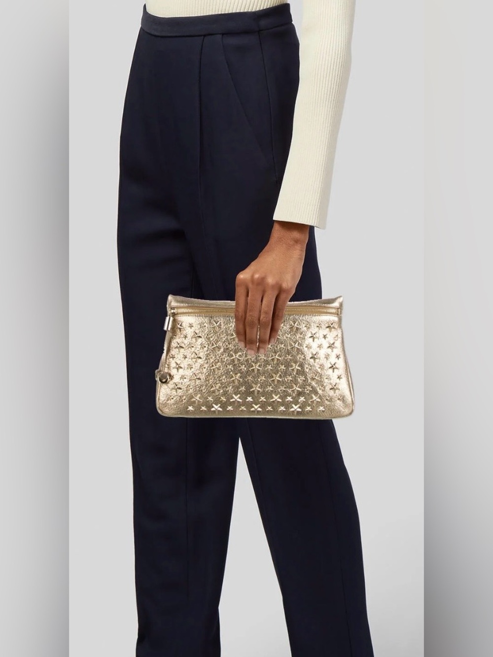 Jimmy Choo Zena Star-Studded Metallic Champagne Gold Clutch